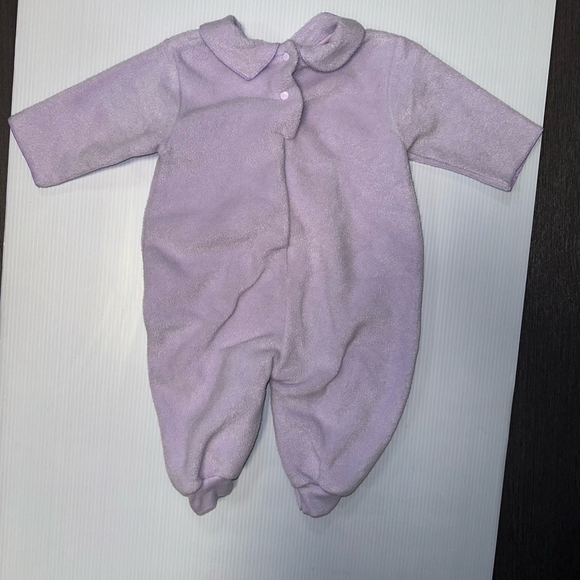 The Lullaby Club Baby Girl Jumpsuit 3/6M Purple Vintage style Bear Lavender Warm - Picture 7 of 8